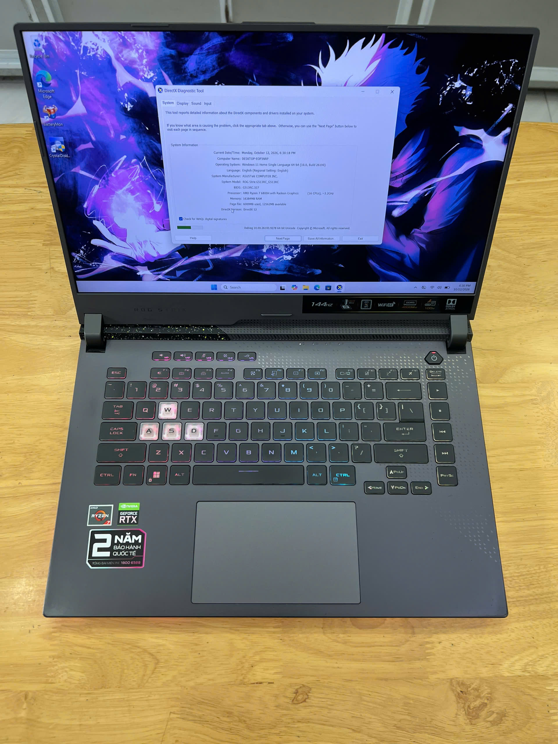 Asus ROG Strix G513RC AMD Ryzen 7 6800H RAM 16GB SSD 512GB RTX 3050 4G LCD 15.6” FHD 144Hz